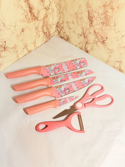 Cute Pink Kitchen Knife Set (6-Piece)