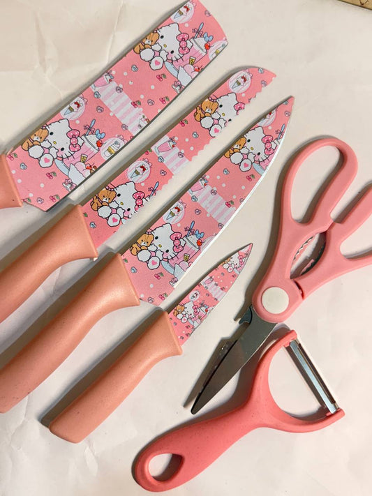 Cute Pink Kitchen Knife Set (6-Piece)